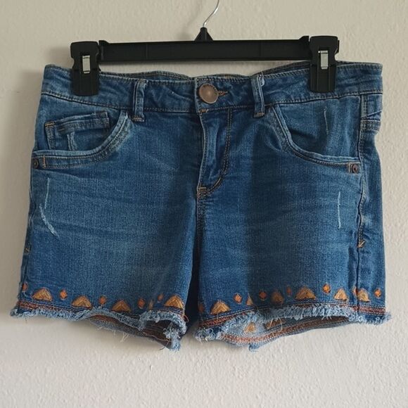Democracy Embroidered Denim Shorts Women's Size 4 Frayed Cut-off Rainbow Embroid - Picture 1 of 10
